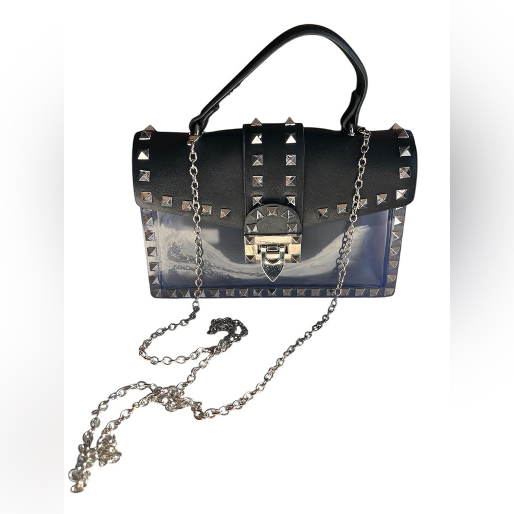 Revit Jelly Studded Black faux leather & Clear body bag crossbody chain/Handbag